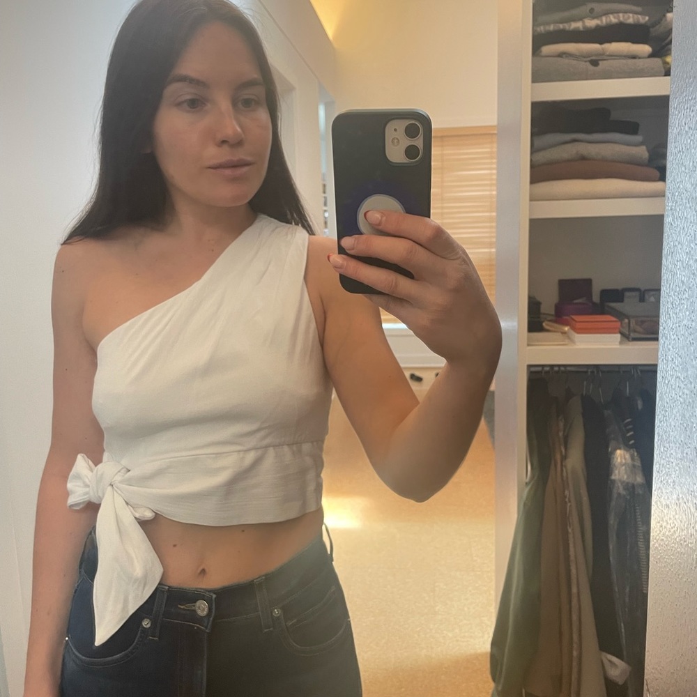 White One Shoulder Free People Crop Top w/Tie Waist Size XS